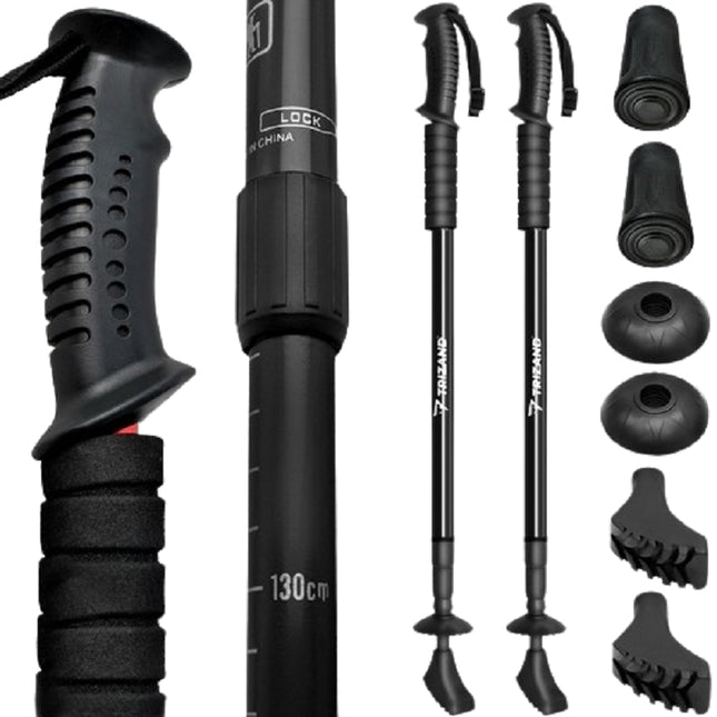 Schwarze Trekkingstöcke + Zubehör - 2er-Set 