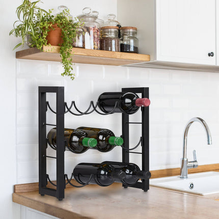 Black wine rack for 9 bottles