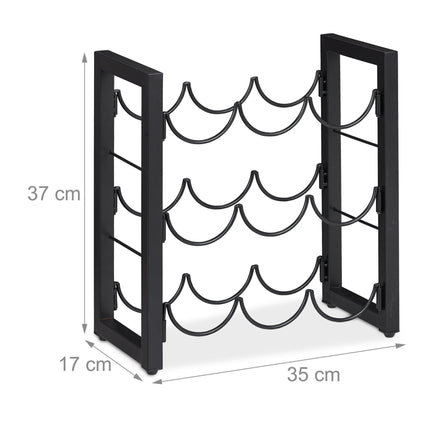 Black wine rack for 9 bottles