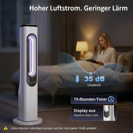 Bladeless Tower Fan with 15-Hour Timer, Quiet 35 dB, White