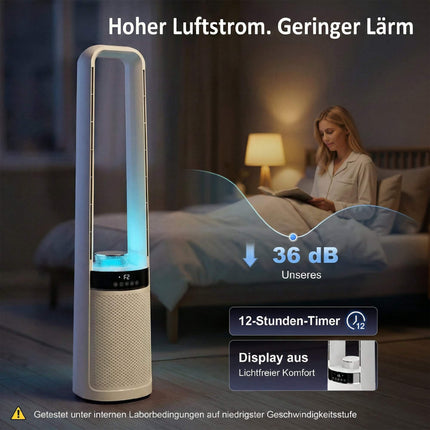 Turmventilator ohne Rotorblätter mit Fernbedienung, 45°-Oszillation, Timer