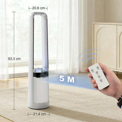 Turmventilator ohne Rotorblätter mit Fernbedienung, 45°-Oszillation, Timer