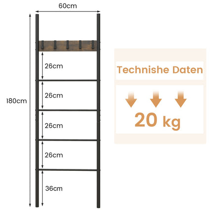 Deckenleiter, 5-stufig, an die Wand lehnend mit 5 abnehmbaren Haken