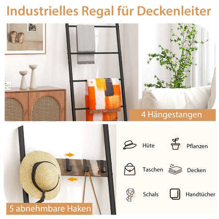 Deckenleiter, 5-stufig, an die Wand lehnend mit 5 abnehmbaren Haken