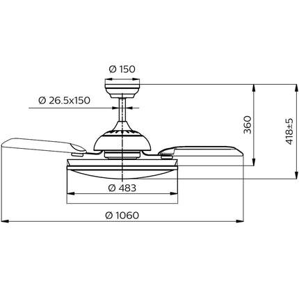 Bliss stropní ventilátor s LED osvětlením teplá/studená bílá 4500 lm