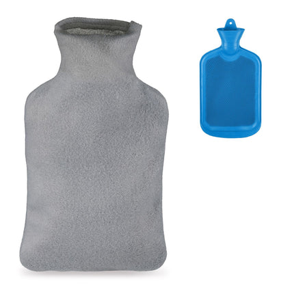Blaue 2L Wärmflasche mit Bezug für Erwachsene & Kinder