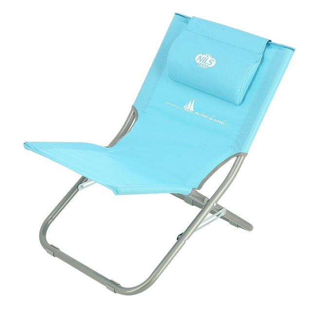 Blauer Strandstuhl mit Kissen, faltbar, leicht