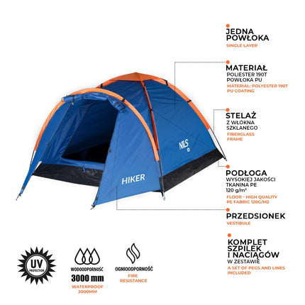 Blaues Campingzelt für Wanderer, 2 Personen