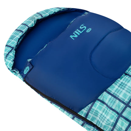 Blauer karierter Schlafsack, leicht, kompakt