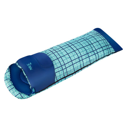 Blauer karierter Schlafsack, leicht, kompakt