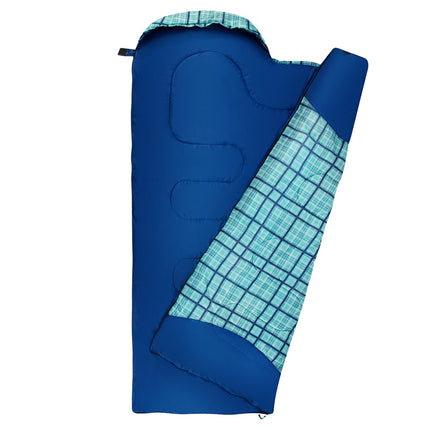 Blauer karierter Schlafsack, leicht, kompakt
