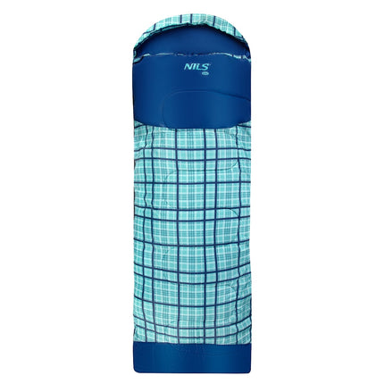 Blauer karierter Schlafsack, leicht, kompakt