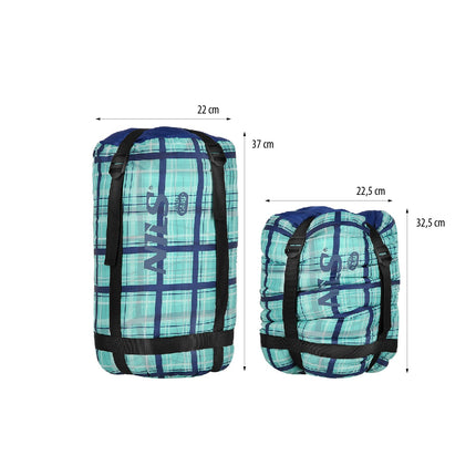 Blauer karierter Schlafsack, leicht, kompakt