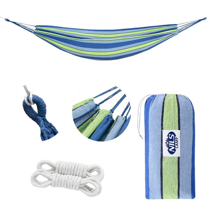 Blau-grüne Hängematte, 120 cm breit, Baumwoll-Polyester-Mischgewebe