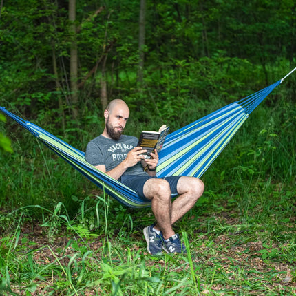 Blau-grüne Hängematte, 120 cm breit, Baumwoll-Polyester-Mischgewebe