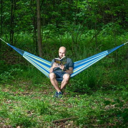 Blau-grüne Hängematte, 120 cm breit, Baumwoll-Polyester-Mischgewebe
