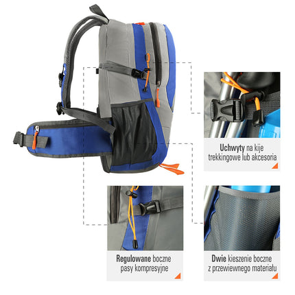 Blue Hiking Backpack, 30L Capacity, Lightweight