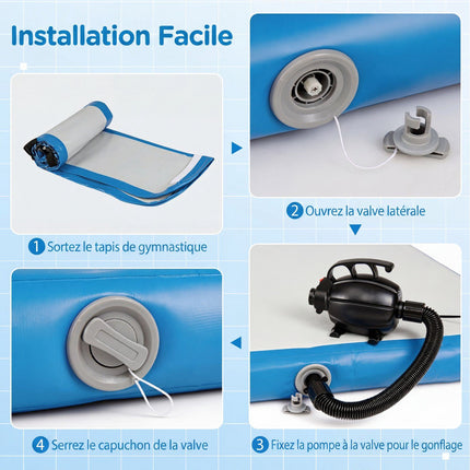 Blue Inflatable Gymnastics Mat with Electric Pump, PVC