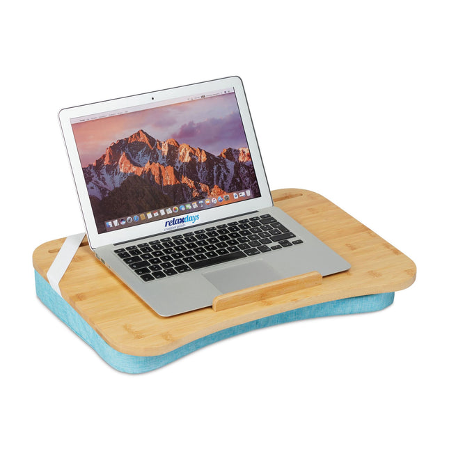 Blauer Laptop-Tisch mit Bambustablett