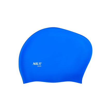 Blaue Silikon-Badekappe für langes Haar