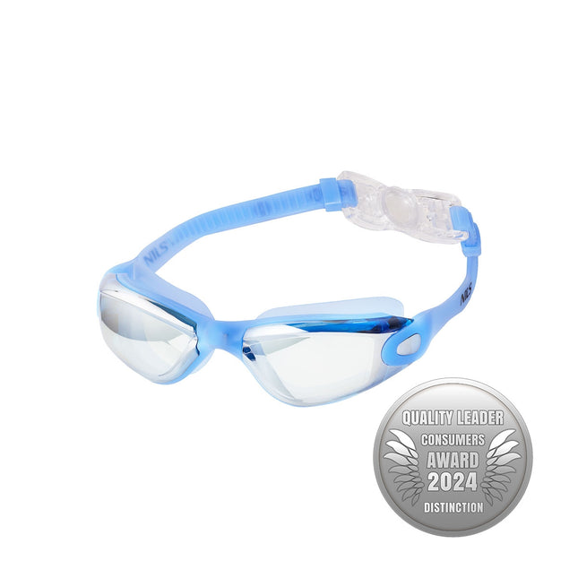 Blaue Schwimmbrille, Antibeschlag, UV-Schutz