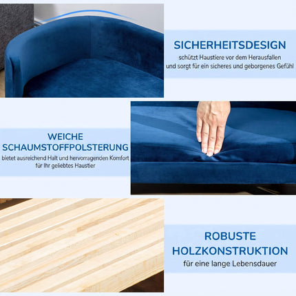 Blue Velvet Dog Sofa with Backrest and Wood Legs