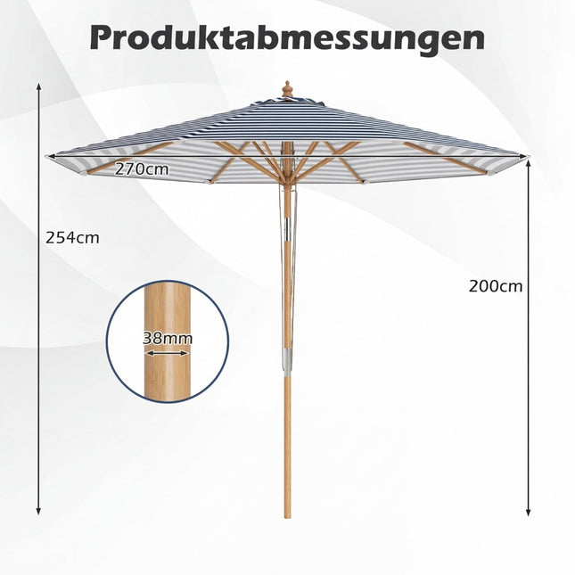 Blau-weiß gestreifter Sonnenschirm, 270cm, Neigbar