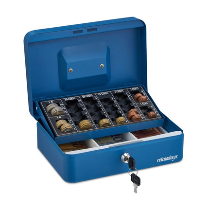 Blue cash drawer with coin counter