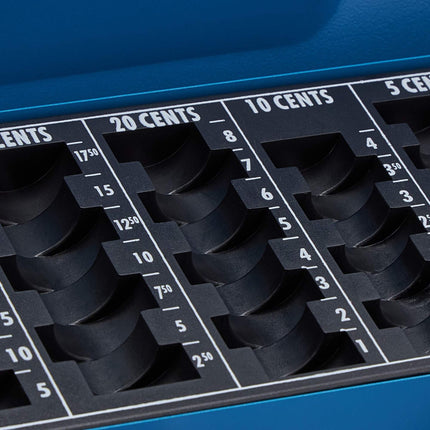 Blue cash drawer with coin counter