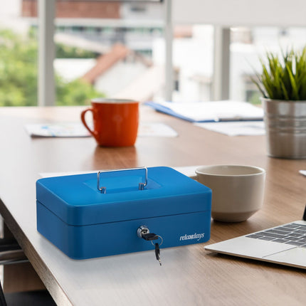 Blue cash drawer with coin counter