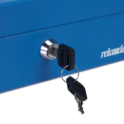 Blue cash drawer with coin counter