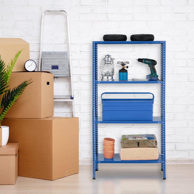 Blue sturdy shelves with 4 levels