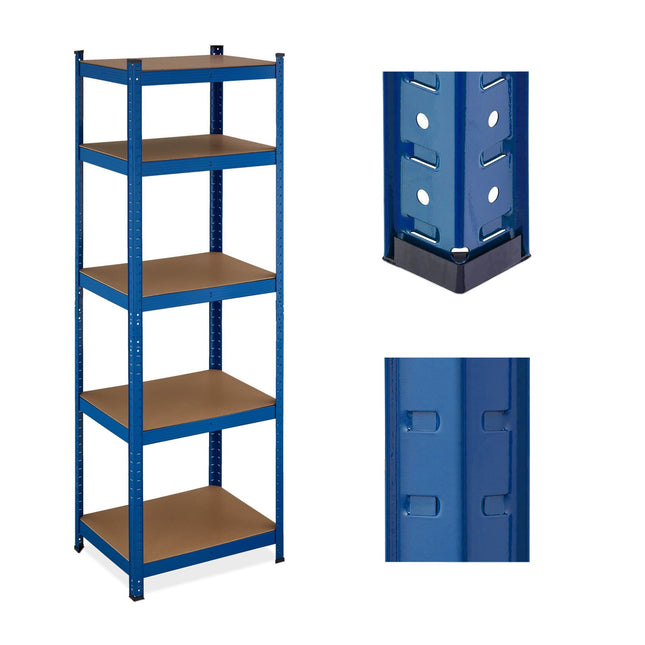 Blue sturdy shelves with 5 levels