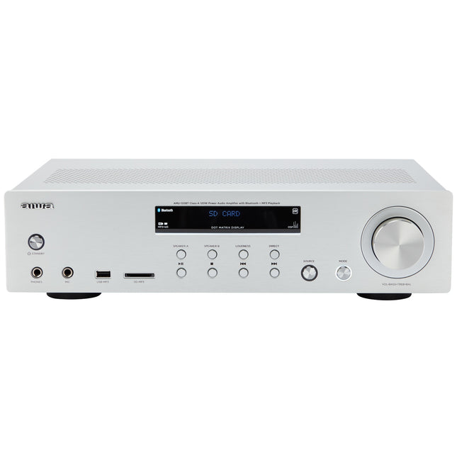 Bluetooth-Verstärker, 2x60W RMS, silberfarbene Ausführung