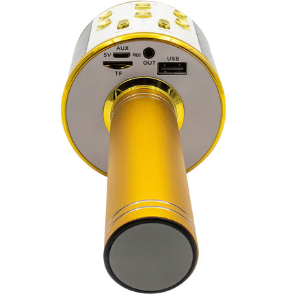 Bluetooth-Karaoke-Mikrofon mit eingebautem Lautsprecher. Gold
