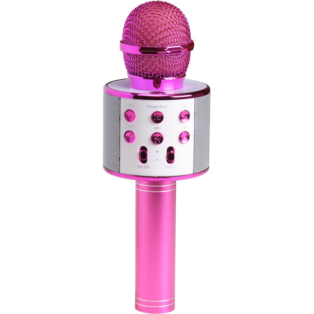 Bluetooth karaoke mikrofon s vestavěným reproduktorem. Růžový