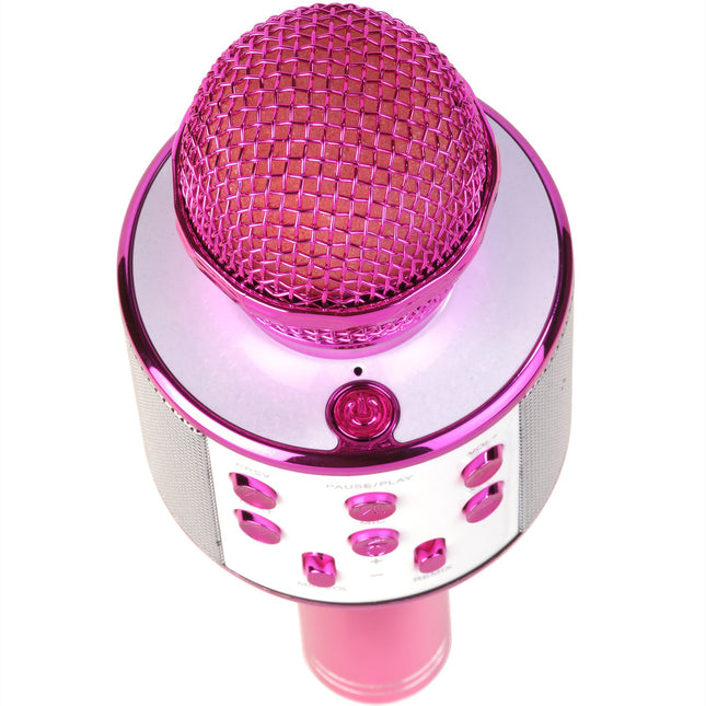 Bluetooth karaoke mikrofon s vestavěným reproduktorem. Růžový