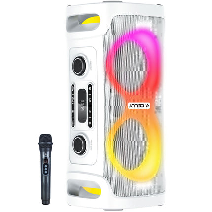 Bluetooth párty reproduktor 45W s bezdrátovým mikrofonem, bílý