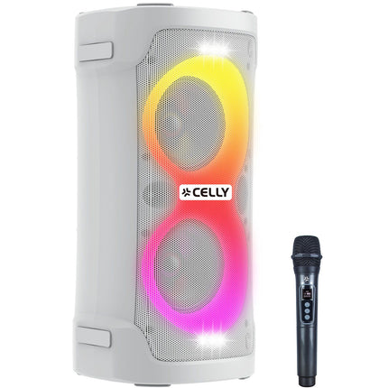 Bluetooth párty reproduktor 45W s bezdrátovým mikrofonem, bílý