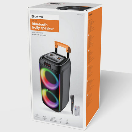 Bluetooth reproduktor, 2x8" basy, 60W, LED světla, černý