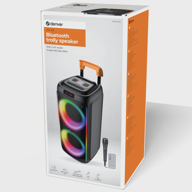 Bluetooth reproduktor, 2x8" basy, 60W, LED světla, černý