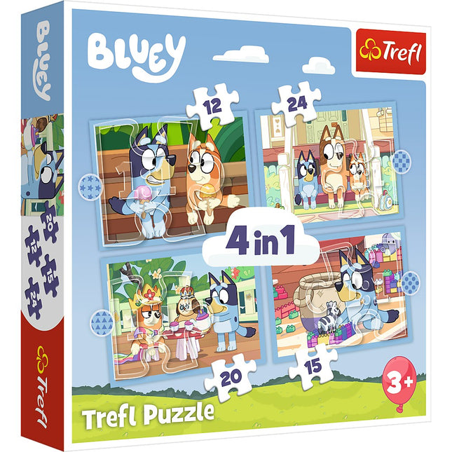 Bluey 4-in-1 Puzzle-Set für Kinder, lustige und fesselnde Aktivitäten