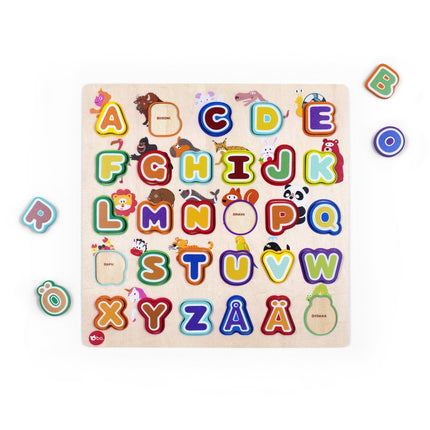 Bo. Pädagogisches Holzpuzzle „Alphabet und Tiere“ (in finnischer Sprache)