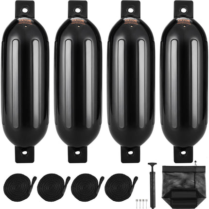 Boat Fenders 4-Pack, 5.5 x 20 In, Pump and Ropes