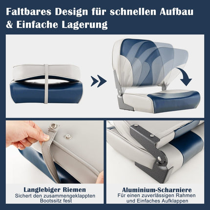 Boat Seat Set, 2-Piece, Foldable, Blue & White, PVC