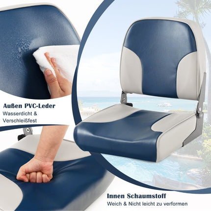 Boat Seat Set, 2-Piece, Foldable, Blue & White, PVC