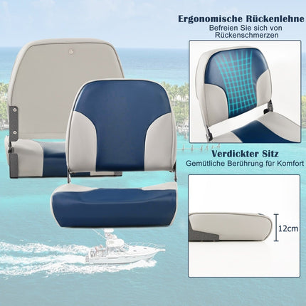 Boat Seat Set, 2-Piece, Foldable, Blue & White, PVC
