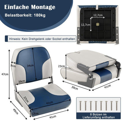Boat Seat Set, 2-Piece, Foldable, Blue & White, PVC
