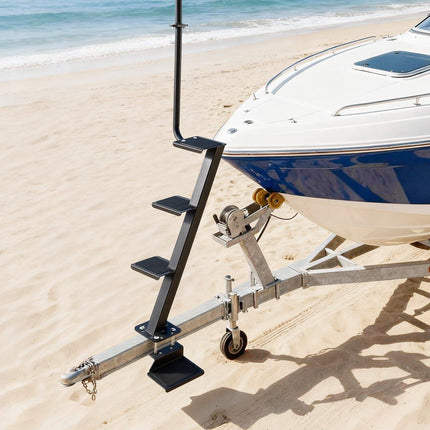 Boat Trailer Steps, 4-Step Steel Ladder With Handrail