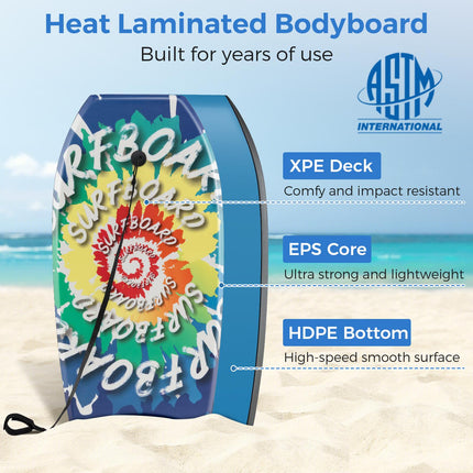Bodyboard Boogie Board 33–41 Zoll, EPS-Kern, Handgelenksleine